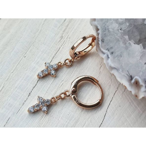 Сережки хрестики з цирконами Сережки хрестики з цирконами
