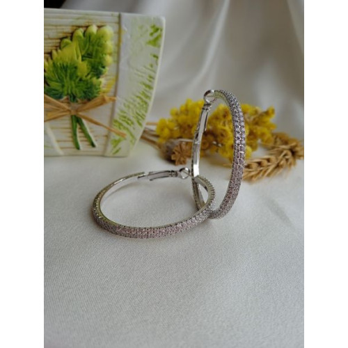 Сережки кільця з цирконами широкі