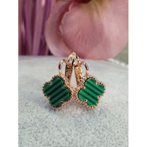Сережки чотирилисники з шт.малахітом Сережки чотирилисники з шт.малахітом