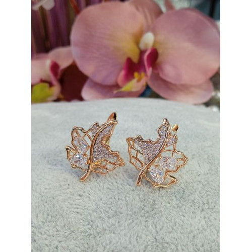 Сережки Листочки з цирконами